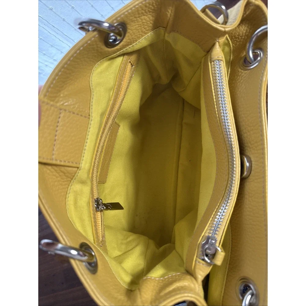 Una Alla Volta Italy Yellow Pebbled Leather Bamboo Handles Handbag Purse